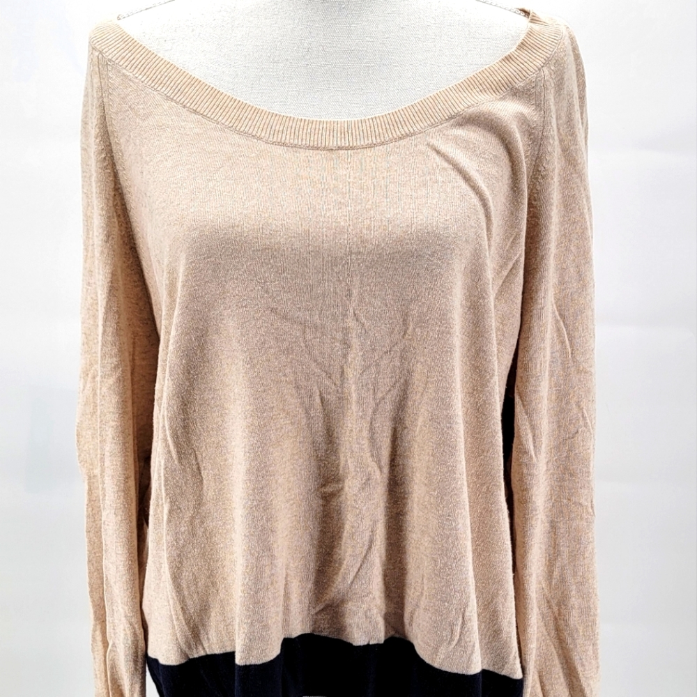 GAP Womens XXL Color Block Sweater Boxy Oversized Cream Black Tan Plus Size 2X